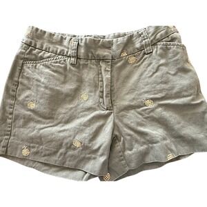 Tahiti Reef Club Womens Petite Olive Green Pineapple Embroidered Shorts 4P 3672